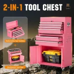 Pink 2-in-1 tool chest with detachable top toolbox and workbench cart