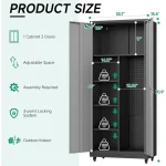 Garage cabinet set dimensions with adjustable shelves and locking system details
