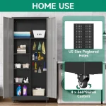 Garage cabinet set with shelves for storage and pegboard holes for organization