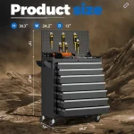 Garage cabinet set with multiple drawers and tools displayed on top