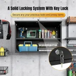 Garage cabinet set with solid locking system and tools organized inside